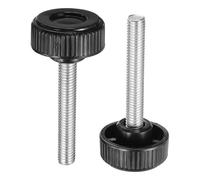 sourcing map Lot de 2 boutons de serrage moletés M10 x 60 mm Filetage mâle métrique 38 mm Tête ronde en plastique Acier carbone Tige filetée Poignée Vis de serrage à la main Noir