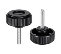 sourcing map Lot de 2 boutons de serrage moletés M6 x 20 mm Filetage mâle métrique 38 mm Tête ronde en plastique Acier carbone Tige filetée Poignée Vis de serrage à la main Noir