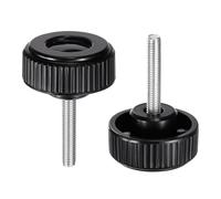 sourcing map Lot de 2 boutons de serrage moletés M6 x 25 mm Filetage mâle métrique 38 mm Tête ronde en plastique Acier carbone Tige filetée Poignée Vis de serrage à la main Noir