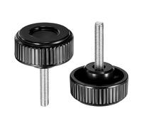 sourcing map Lot de 2 boutons de serrage moletés M6 x 30 mm Filetage mâle métrique 38 mm Tête ronde en plastique Acier carbone Tige filetée Poignée Vis de serrage à la main Noir