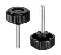 sourcing map Lot de 2 boutons de serrage moletés M6 x 40 mm Filetage mâle métrique 38 mm Tête ronde en plastique Acier carbone Tige filetée Poignée Vis de serrage à la main Noir