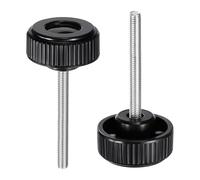 sourcing map Lot de 2 boutons de serrage moletés M6 x 60 mm Filetage mâle métrique 38 mm Tête ronde en plastique Acier carbone Tige filetée Poignée Vis de serrage à la main Noir