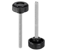 sourcing map Lot de 2 boutons de serrage moletés M8 x 100 mm Filetage mâle métrique 38 mm Tête ronde en plastique Acier carbone Tige filetée Poignée Vis de serrage à la main Noir