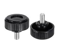sourcing map Lot de 2 boutons de serrage moletés M8 x 16 mm Filetage mâle métrique 38 mm Tête ronde en plastique Acier carbone Tige filetée Poignée Vis de serrage à la main Noir
