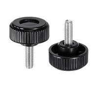 sourcing map Lot de 2 boutons de serrage moletés M8 x 20 mm Filetage mâle métrique 38 mm Tête ronde en plastique Acier carbone Tige filetée Poignée Vis de serrage à la main Noir