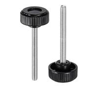 sourcing map Lot de 2 boutons de serrage moletés M8 x 90 mm Filetage mâle métrique 38 mm Tête ronde en plastique Acier carbone Tige filetée Poignée Vis de serrage à la main Noir