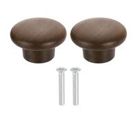 sourcing map Lot de 2 boutons de tiroir ronds en bois de 4,8 cm de diamètre avec vis pour meubles, tiroirs, commodes, armoires, placards, noyer