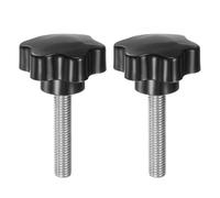sourcing map Lot de 2 boutons en forme d'étoile M10 x 50 mm en acier inoxydable 304 fileté 46 mm en plastique à 6 têtes étoilées pour serrage à la main Vis à molette Poignée de serrage Noir
