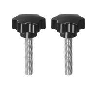 sourcing map Lot de 2 boutons en forme d'étoile M12 x 60 mm en acier inoxydable 304 fileté 46 mm en plastique à 6 têtes étoilées pour serrage à la main Vis à molette Poignée de serrage Noir