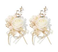 sourcing map Lot de 2 bracelets de corsage de fleurs artificielles pour mariage, cérémonie, fête, anniversaire de mariage, bal de fin d'année, couleur crème