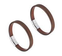 sourcing map Lot de 2 bracelets en cuir uni avec boucle magnétique argentée de 20,3 cm - Bracelets vierges réglables pour homme et femme - Pour la fabrication de bijoux