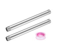 sourcing map Lot de 2 bras d'extension de pommeau de douche en acier inoxydable de 250 mm de long avec ruban PTFE, argenté