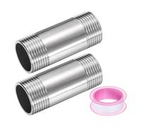 sourcing map Lot de 2 bras d'extension de pommeau de douche en acier inoxydable de 60 mm de long avec ruban PTFE pour salle de bain, argenté