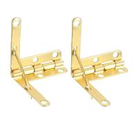 sourcing map Lot de 2 charnières en quart de cercle de 30 x 32 mm avec bras de retenue de rail latéral, charnières de support pliables à 90 degrés pour bijoux, vin, boîte en bois, imitation or