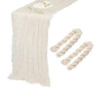 Sourcing map Lot de 2 chemins de table en mousseline beige de 3 m x 88,9 cm Chemin de table rustique en gaze romantique pour décoration de table de mariage, anniversaire et fête