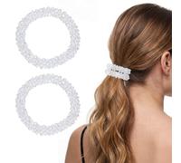 sourcing map Lot de 2 chouchous élastiques avec strass pour queue de cheval - Accessoires de cheveux pour femmes et filles - Pour le quotidien, les fêtes - Blanc