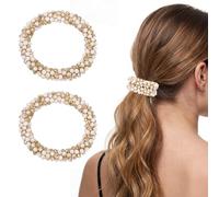 sourcing map Lot de 2 chouchous élastiques avec strass pour queue de cheval - Accessoires pour cheveux pour femmes et filles - Pour le quotidien, les fêtes - Beige mélangé