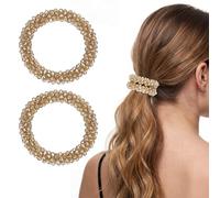 sourcing map Lot de 2 chouchous élastiques avec strass pour queue de cheval - Accessoires pour cheveux pour femmes et filles - Pour le quotidien, les fêtes - Ambre doré