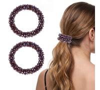 sourcing map Lot de 2 chouchous élastiques avec strass pour queue de cheval - Accessoires pour cheveux pour femmes et filles - À porter au quotidien - Violet moyen