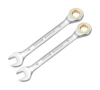 sourcing map Lot de 2 clés mixtes à cliquet 16 mm métriques 12 points CR-V en acier chromé avec double boîte à cliquet à extrémité ouverte avec 72 dents et clé à engrenage oscillante 5° pour