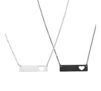 sourcing map Lot de 2 colliers avec pendentif en forme de barre initiale rectangulaire en acier inoxydable avec breloque en forme de cœur pour femme - Argenté/noir