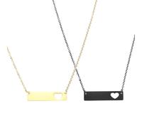 sourcing map Lot de 2 colliers avec pendentif en forme de barre initiale rectangulaire en acier inoxydable - Breloque en forme de cœur - Pour femme - Noir/doré