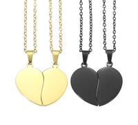 sourcing map Lot de 2 colliers avec pendentif en forme de cœur brisé - En acier inoxydable - Personnalisable - Personnalisable - Personnalisable - 2,8 cm - Doré/noir