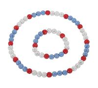 sourcing map Lot de 2 colliers et bracelets de baseball de 45,7 cm, bracelet de 19,1 cm avec perles inspirées des strass pour homme et femme, cadeau pour joueurs (blanc, rouge, bleu clair), 45cm/19cm
