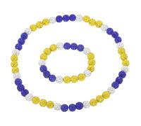 sourcing map Lot de 2 colliers et bracelets de baseball de 45,7 cm, bracelet de 19,1 cm avec perles inspirées des strass pour homme et femme (jaune, blanc, bleu), 45cm/19cm, Strass en argile polymère