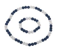 sourcing map Lot de 2 colliers et bracelets de baseball de 45,7 cm, bracelet de 19,1 cm avec perles inspirées des strass pour homme et femme, cadeau (bleu foncé, blanc), 45cm/19cm, Strass en argile
