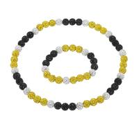sourcing map Lot de 2 colliers et bracelets de baseball de 45,7 cm, bracelet de 19,1 cm avec perles inspirées des strass pour homme et femme (jaune, blanc, noir), 45cm/19cm, Strass en argile polymère