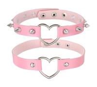 sourcing map Lot de 2 colliers ras du cou à pointes en forme de cœur cloutés - Style gothique, punk, grunge, emo - Réglable - Pour femme - Rouge