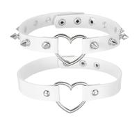 sourcing map Lot de 2 colliers ras du cou à pointes en forme de cœur cloutés - Style gothique, punk, grunge, emo - Accessoires de bijoux gothiques réglables pour femme - Blanc
