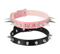 sourcing map Lot de 2 colliers ras du cou à pointes en métal cloutées en cuir synthétique pour femme, noir, rose