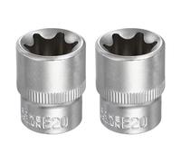sourcing map Lot de 2 douilles E-Torx 3/8" E20 - Douille métrique en étoile de 3 cm de long - Manchon Torx externe peu profond en alliage d'acier chromé 35 K - Manchon cannelé à 6 points pour