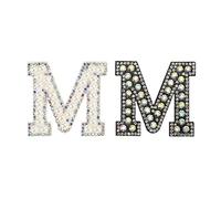 sourcing map Lot de 2 Écusson Lettre Patch Noir Blanc Paillettes | Thermocollant Fer Repasser Décorative Lettre M, Alphabet Applique Strass Perle pour DIY Vêtements Réparation Chapeaux Sacs