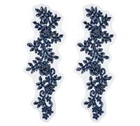 sourcing map Lot de 2 écussons brodés en dentelle à coudre avec strass et paillettes pour la couture de robes de mariage, banquet, robe de soirée - 33 x 10 cm - Bleu marine