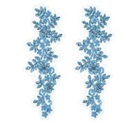 sourcing map Lot de 2 écussons brodés en dentelle à coudre avec strass et paillettes pour la couture de robes de mariage, banquet, robe de soirée - 33 x 10 cm - Bleu clair