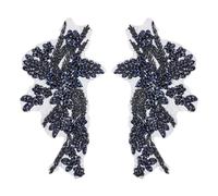 sourcing map Lot de 2 écussons brodés en dentelle avec strass - 28 x 17 cm - Bleu marine - À coudre - Pour la couture de robes de mariage, banquet, robe de soirée