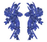 sourcing map Lot de 2 écussons brodés en dentelle bleue de 28 x 18 cm à coudre sur des strass et des paillettes pour la couture de robes de mariage, de banquet, de soirée