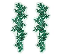 sourcing map Lot de 2 écussons brodés en dentelle verte à coudre sur des strass et des paillettes pour la couture de robes de mariage, de banquet, de soirée - 33 x 10 cm