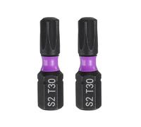 sourcing map Lot de 2 embouts de tournevis Torx T30 6,35 mm Tige hexagonale 25 mm de longueur Étoile magnétique 6 points Embouts hexagonaux en acier S2 Forets de tournevis électriques de qualité
