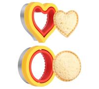 sourcing map Lot de 2 emporte-pièces et scellants pour sandwich, moule à pain, accessoire de déjeuner rond en forme de cœur pour boîte à déjeuner, biscuits, déjeuner, cadeau Bento, rouge/jaune