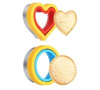 sourcing map Lot de 2 emporte-pièces et scellants pour sandwich, moule à pain, accessoire de déjeuner rond en forme de cœur pour boîte à déjeuner, biscuits, déjeuner, cadeau Bento, rouge/jaune/bleu