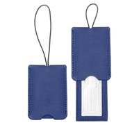 sourcing map Lot de 2 étiquettes de valise, en cuir bleu foncé, pour bagages, accessoires de voyage, avion, essentiels de voyage pour vol, hôtel, bagages, sacs pour hommes et femmes, 10 x 7 x 0,5 cm