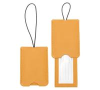 sourcing map Lot de 2 étiquettes de valise, en cuir jaune, pour bagages, accessoires de voyage, avion, essentiels de voyage pour vol, hôtel, bagages, sacs pour hommes et femmes, 10 x 7 x 0,5 cm