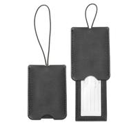 sourcing map Lot de 2 étiquettes de valise, en cuir noir, accessoires de voyage, accessoires de voyage en avion, accessoires de voyage essentiels pour vol, hôtel, bagages, sacs pour hommes et femmes,