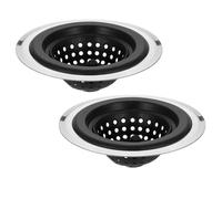 sourcing map Lot de 2 filtres d'évier en silicone avec bord amovible en acier inoxydable - Bord de 11,9 cm de diamètre - Noir
