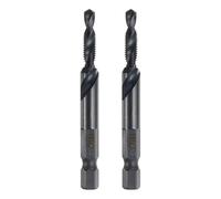 sourcing map Lot de 2 forets combinés et tarauds métriques M5 x 0,8 - Filetage 6,35 mm - Tige hexagonale - Filetage en nitrure - Tarauds 4341 en acier rapide - Kit d'outils de perçage pour machine
