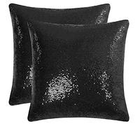 sourcing map Lot de 2 housses de coussin à sequins brillantes, confortables, en satin, pour fête/Noël/Thanksgiving/Nouvel An, 40,6 x 40,6 cm, noir